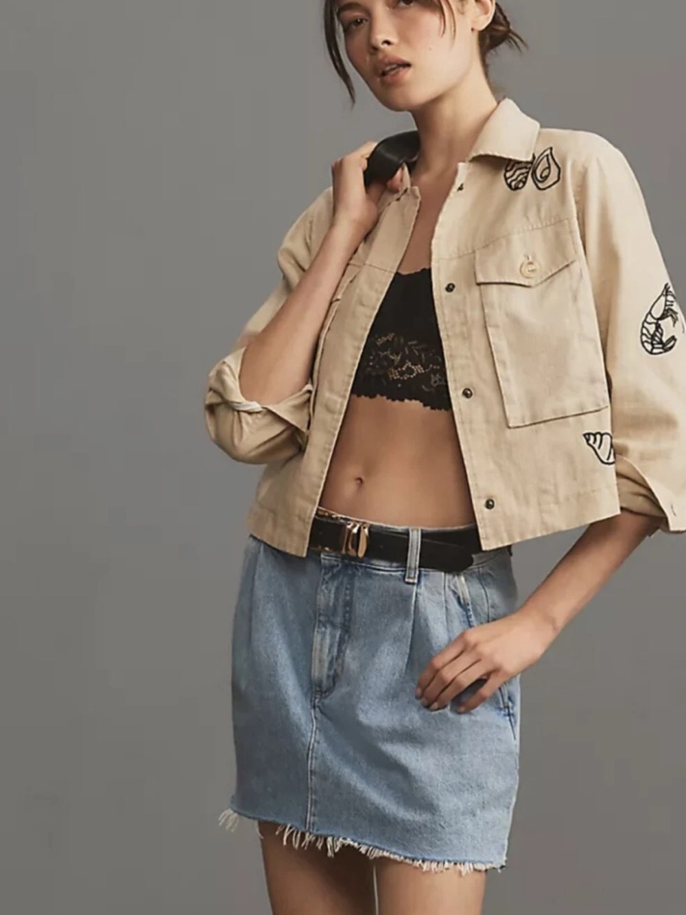 Anthropologie Cream Embroidered Linen Jacket